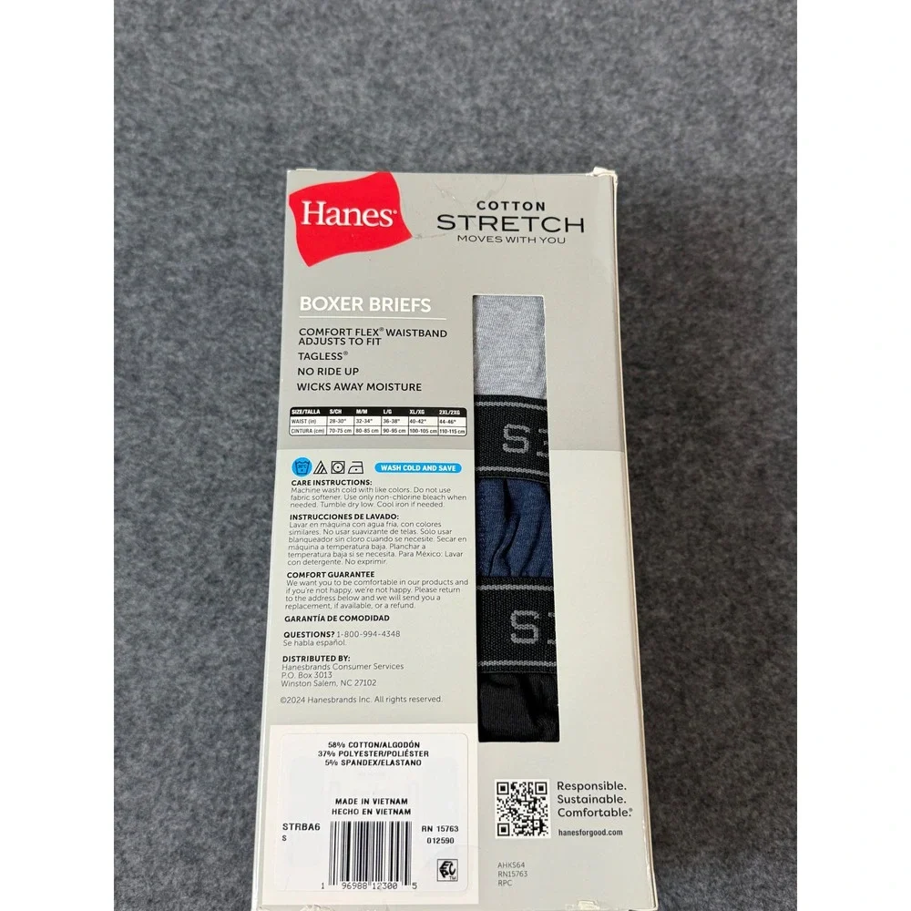 Hanes Boxer Briefs Mens S Multicolor NEW Cotton Stretch 6-Pack Tagless‎